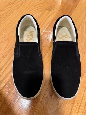 Sam Edelman Black Suede Slip-On Sneakers with White Sole
